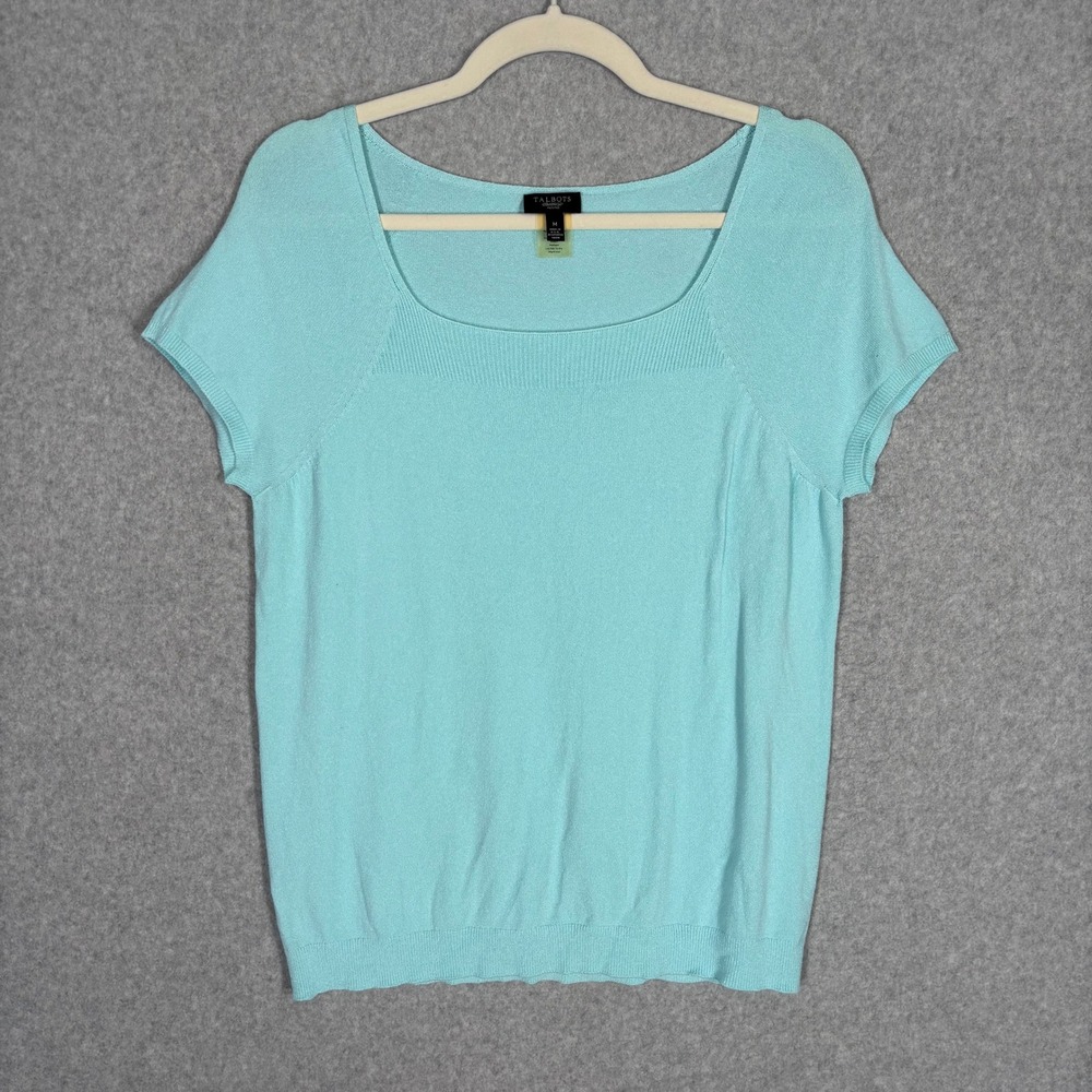 Talbots Shell Knit Sweater Top Medium Aqua Blue Pastel Breathable Stretch Thin
